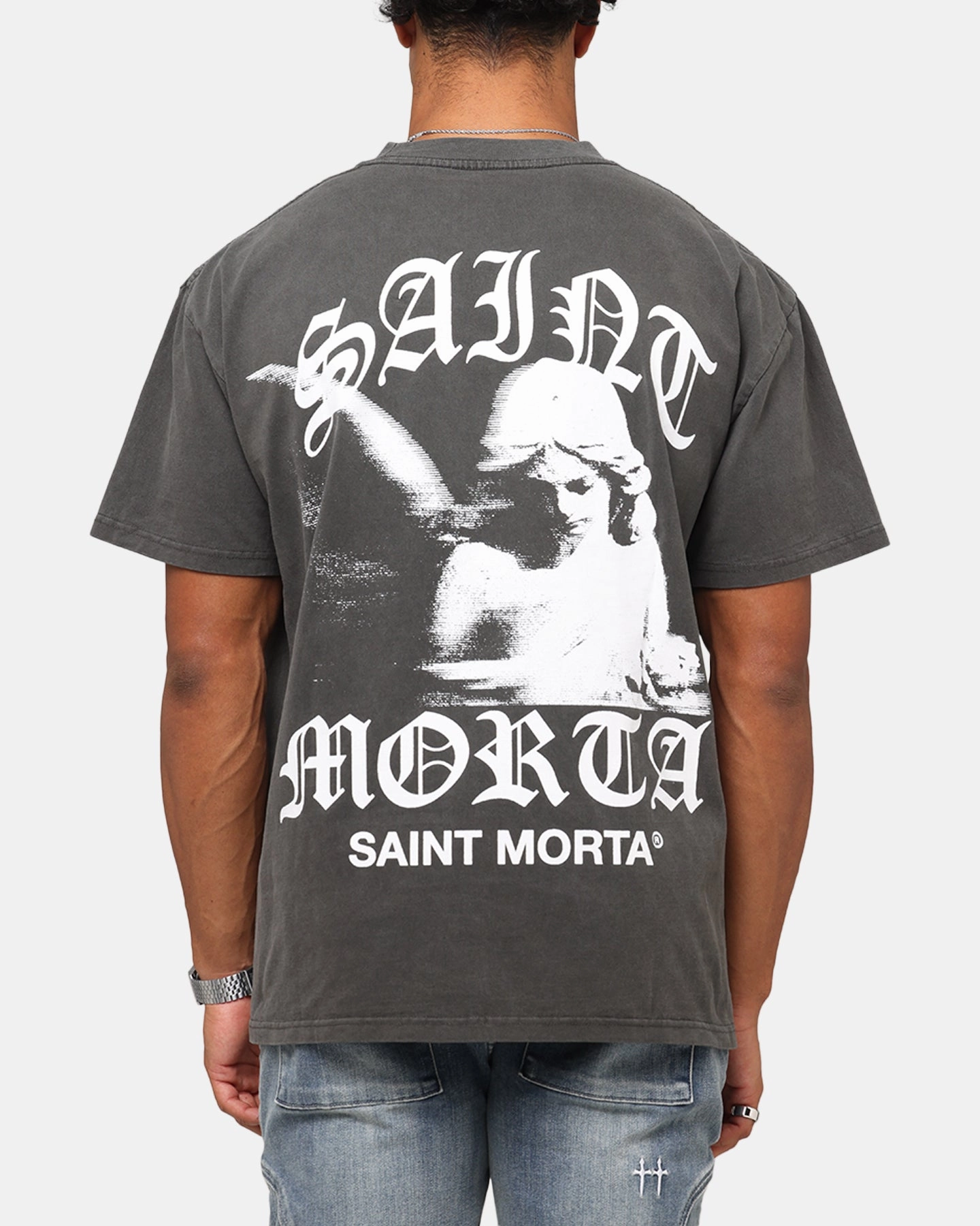Men's masculinity Street Trend Look Saint Morta Maiden Boxy T-Shirt Black Wash