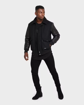 Saint Morta Maverick Sherpa Leather Jacket Black clearance Trail Style