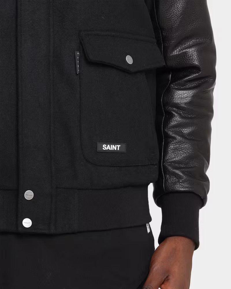 Saint Morta Maverick Sherpa Leather Jacket Black Commodity Dual Zipper System