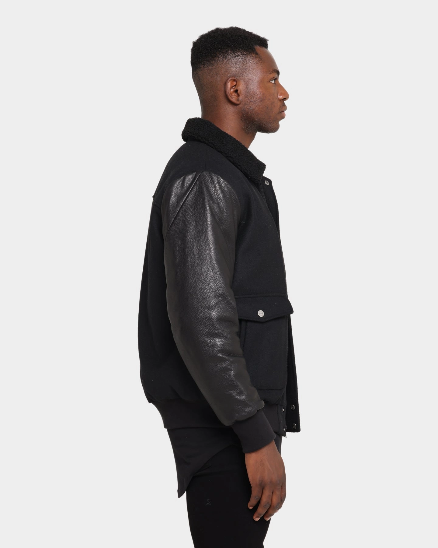 Saint Morta Maverick Sherpa Leather Jacket Black Sport Inspired Bonded Zippers