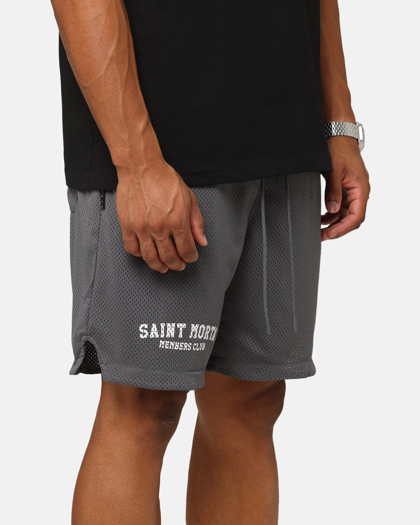 Casual Outfit Adjustable Fit Saint Morta Members Club Mesh Shorts Dark Grey