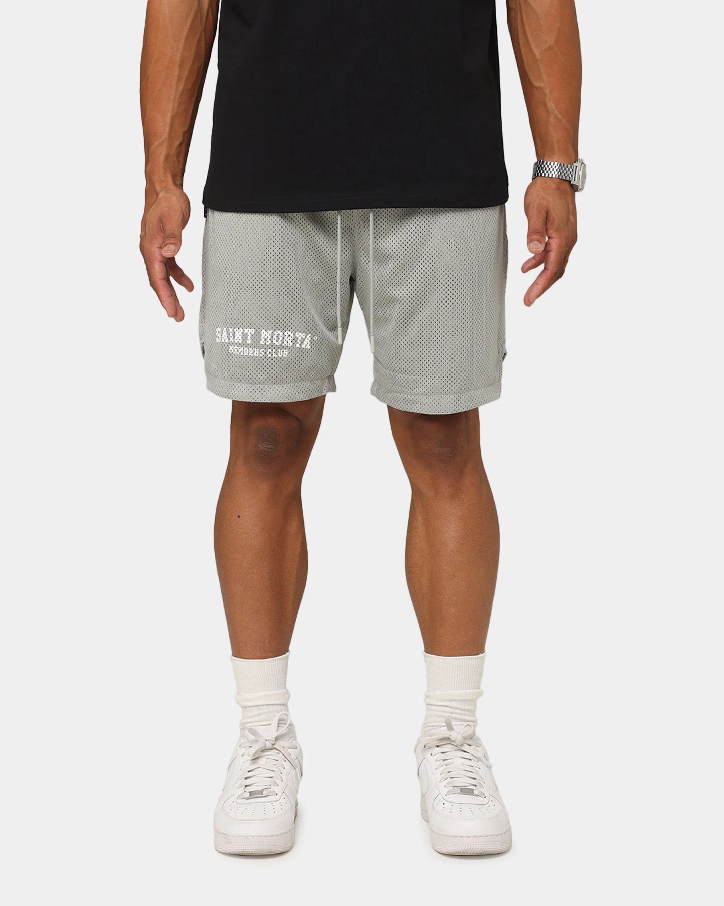 Saint Morta Members Club Mesh Shorts Light Grey Water Repellent Coating Colorfast Treatment