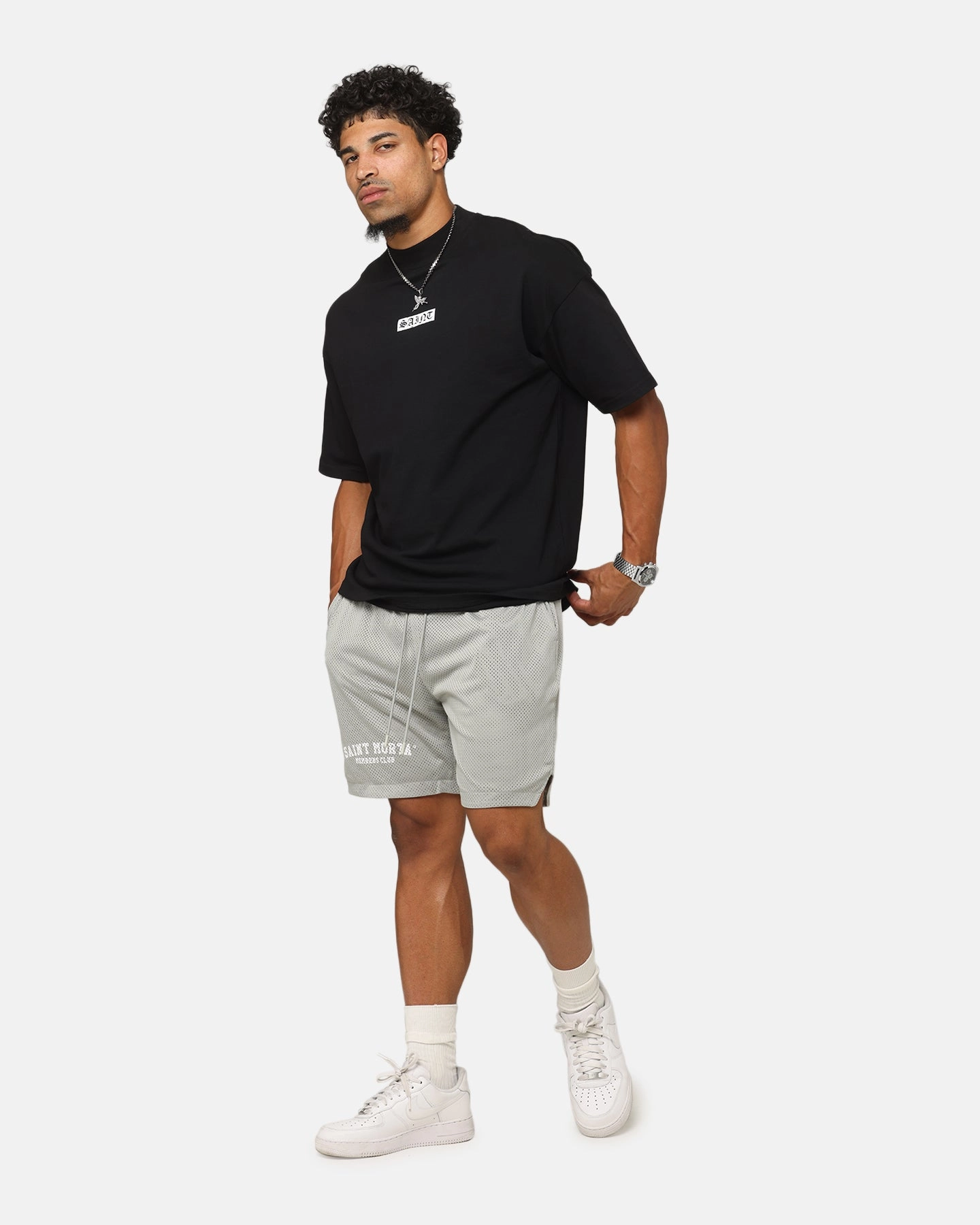 Summer Fashion poolside fashion Saint Morta Members Club Mesh Shorts Light Grey