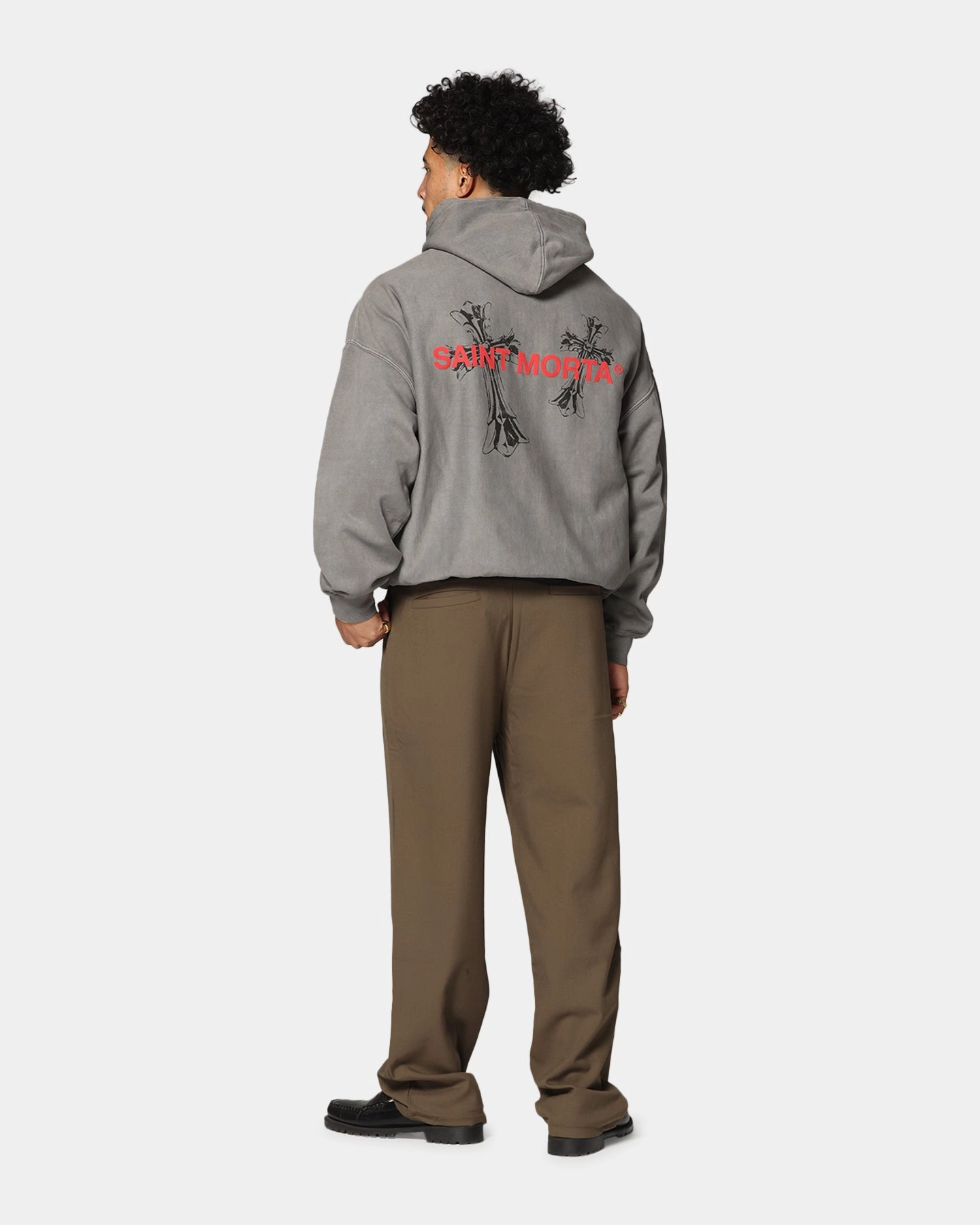 domestic users Saint Morta Memoriam Boxy Hoodie Washed Charcoal