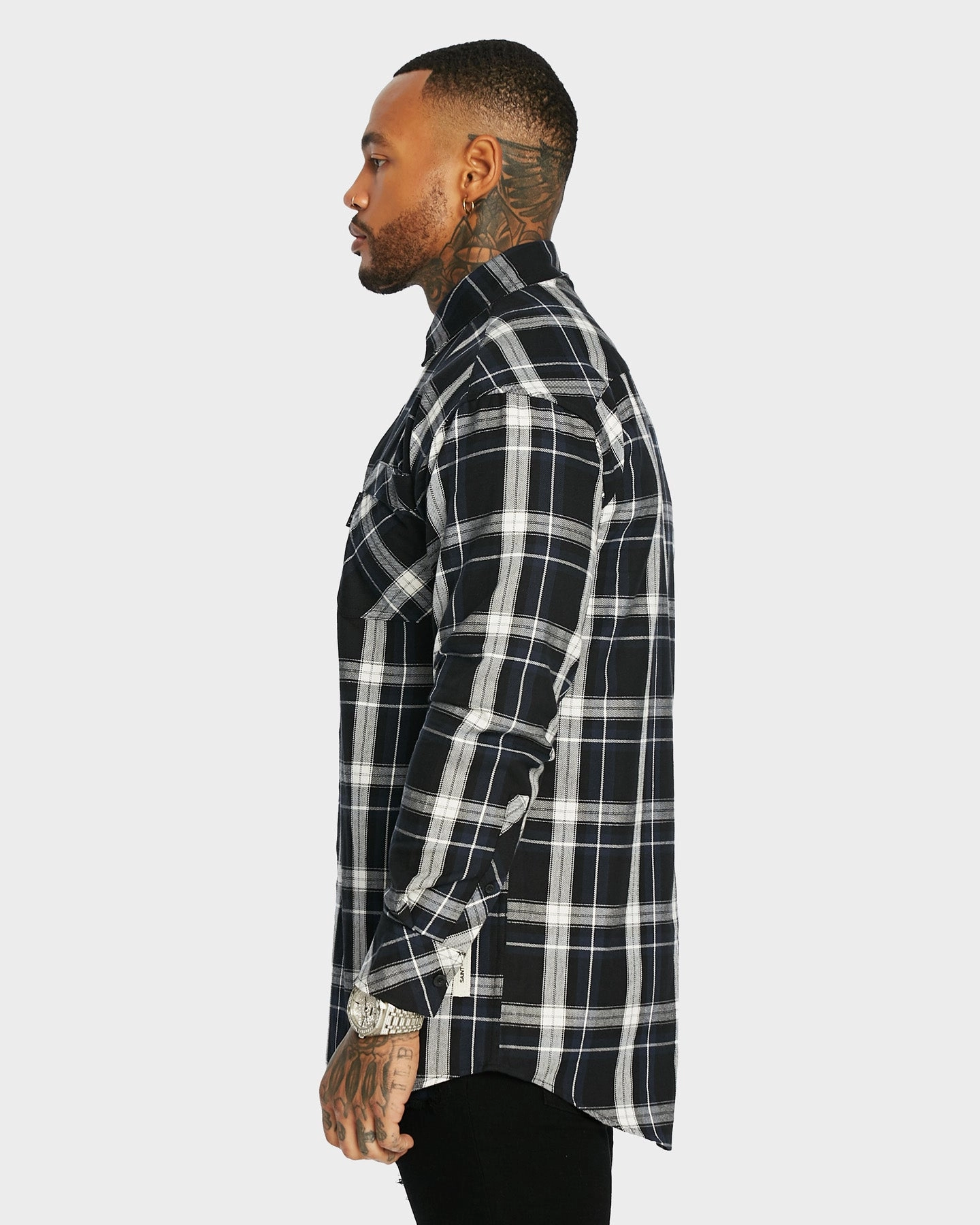 Saint Morta Men's Prima Long Sleeve Flannel Shirt Navy/Black/White Forest