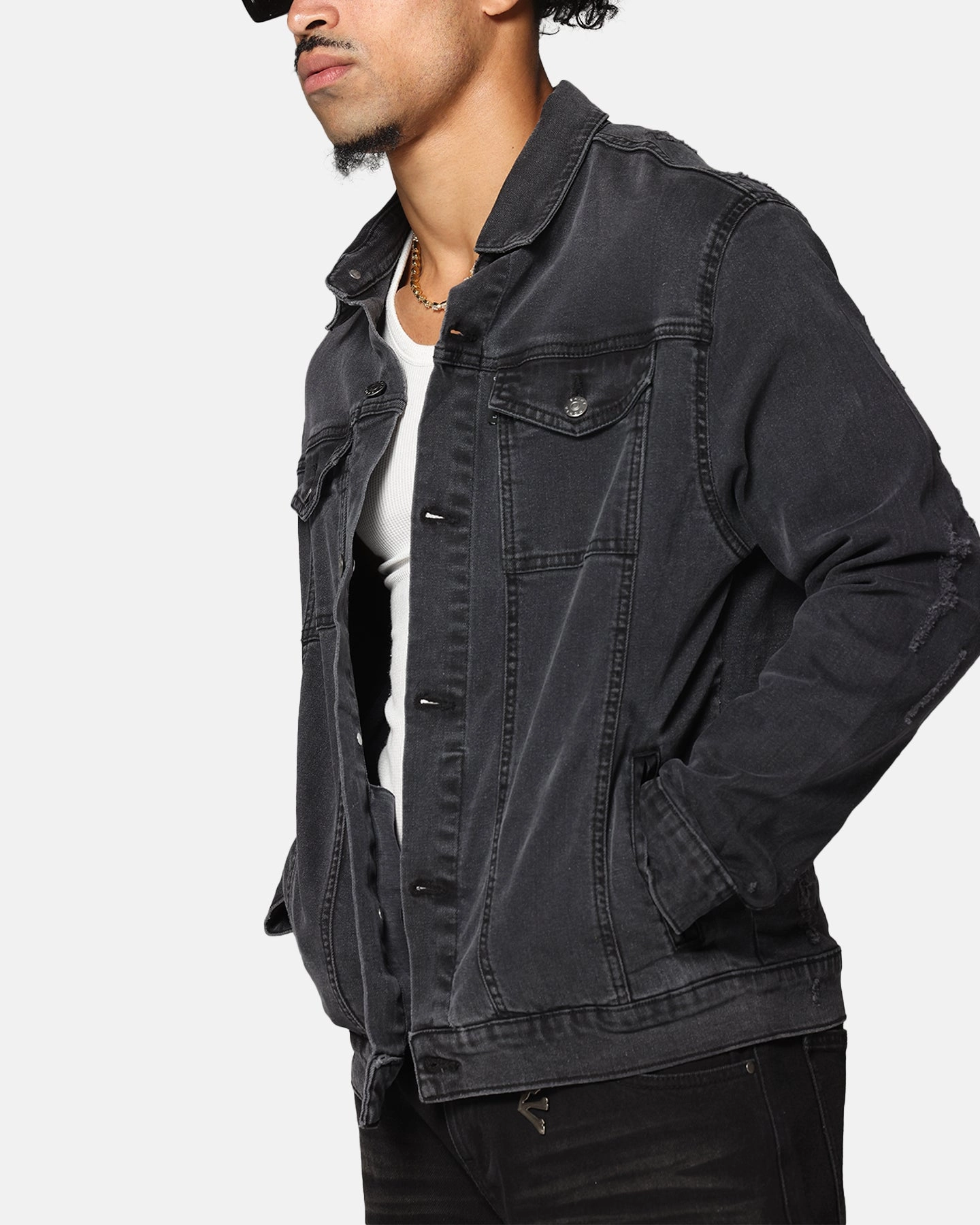 RipstopFabric winter season Saint Morta Men's Vintage Denim Jacket Aged Black