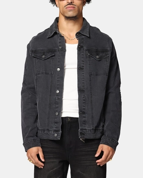 Saint Morta Men's Vintage Denim Jacket Aged Black AntiStaticLining Non Bulky Silhouette