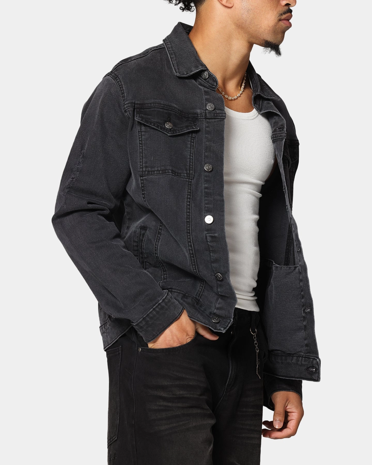 Saint Morta Men's Vintage Denim Jacket Aged Black Moisture Wicking Liner