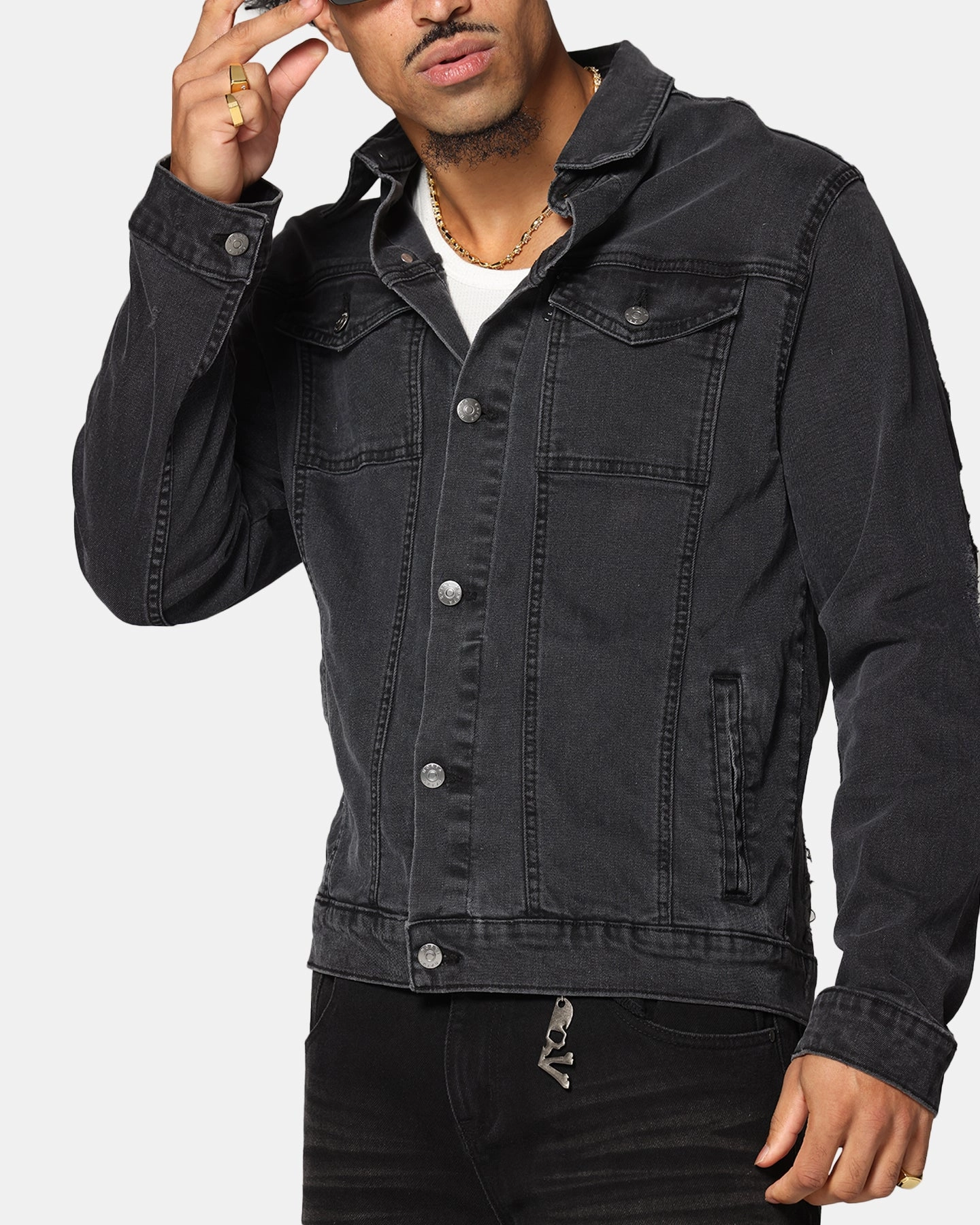 Breathable mesh lining hot - weather option Saint Morta Men's Vintage Denim Jacket Aged Black