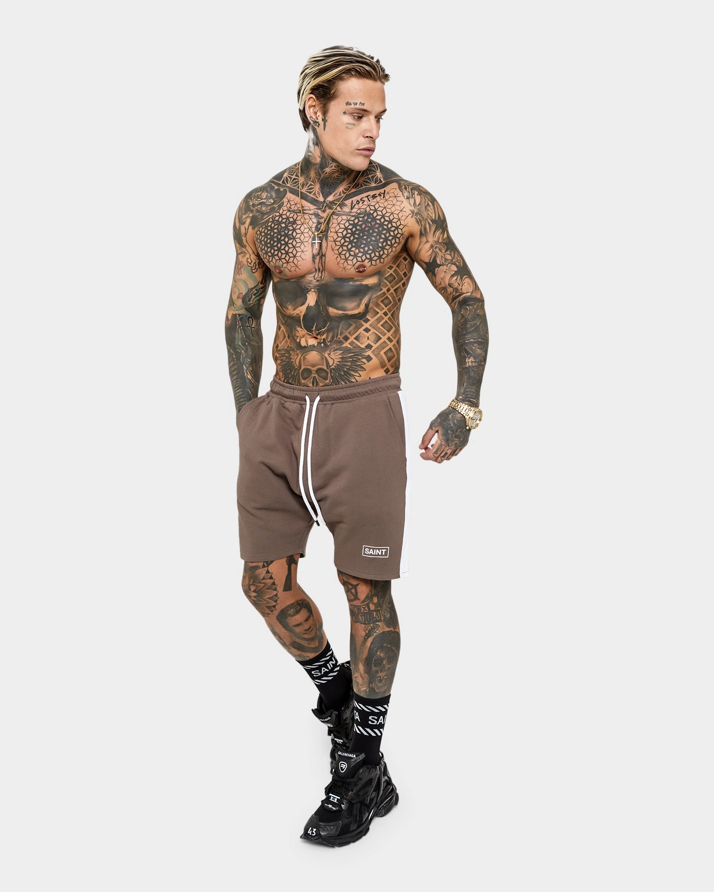 Simple Fit Tailored Design Saint Morta Minimal Sport Sweat Shorts Brown