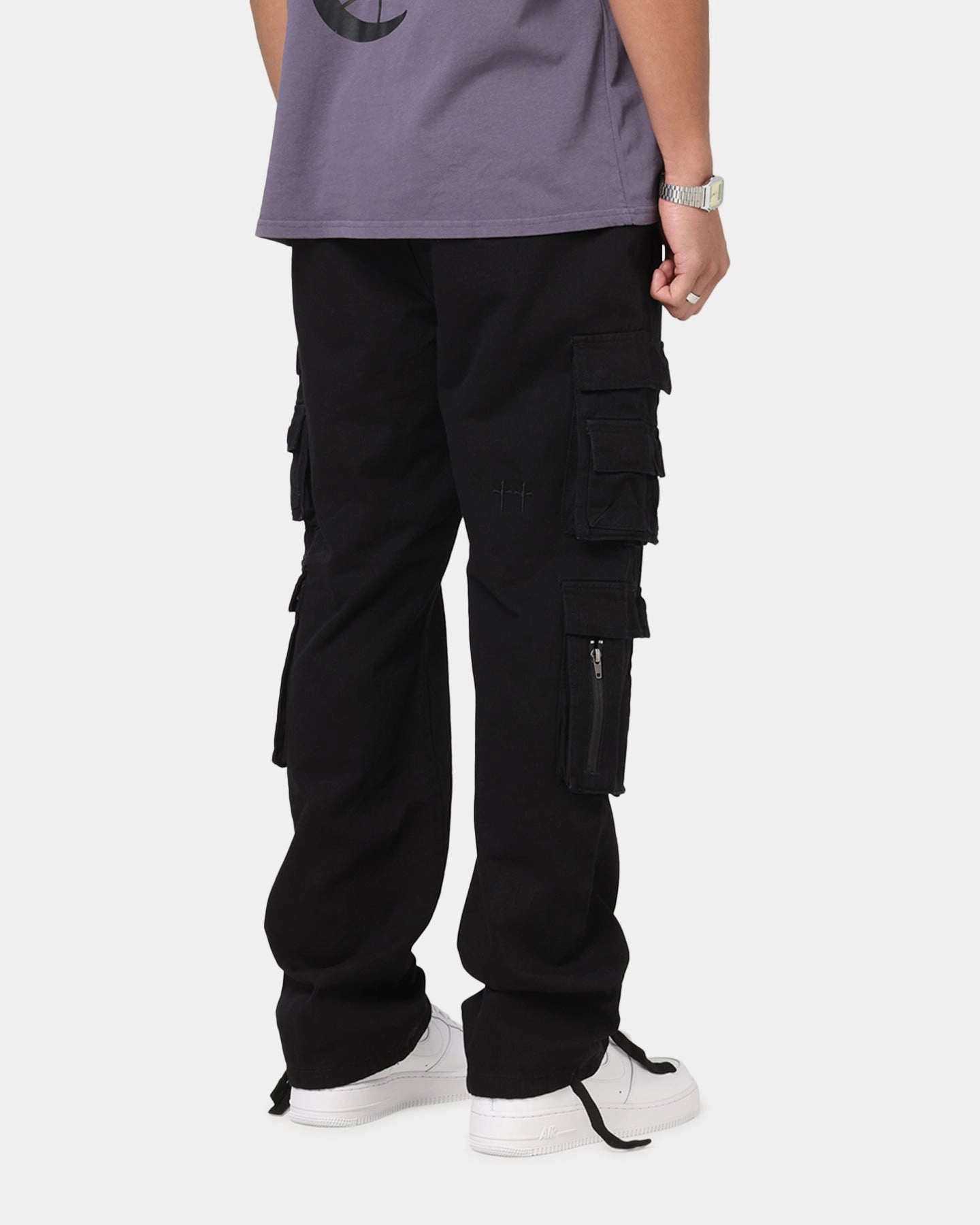 Saint Morta Modern Utility Cargo Pants Washed Black Comfortable Waistband Layered Look