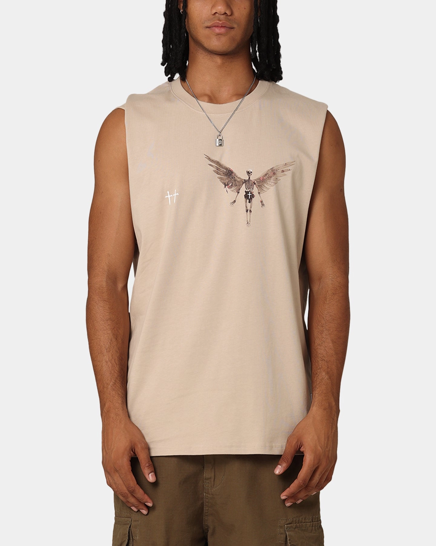 Saint Morta Momento Mori Oversized Muscle T-Shirt Stone All-Day Comfort Wear Non Iron Finish