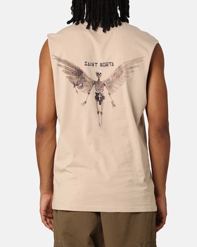 Breathable mesh lining Weekend Ready Saint Morta Momento Mori Oversized Muscle T-Shirt Stone