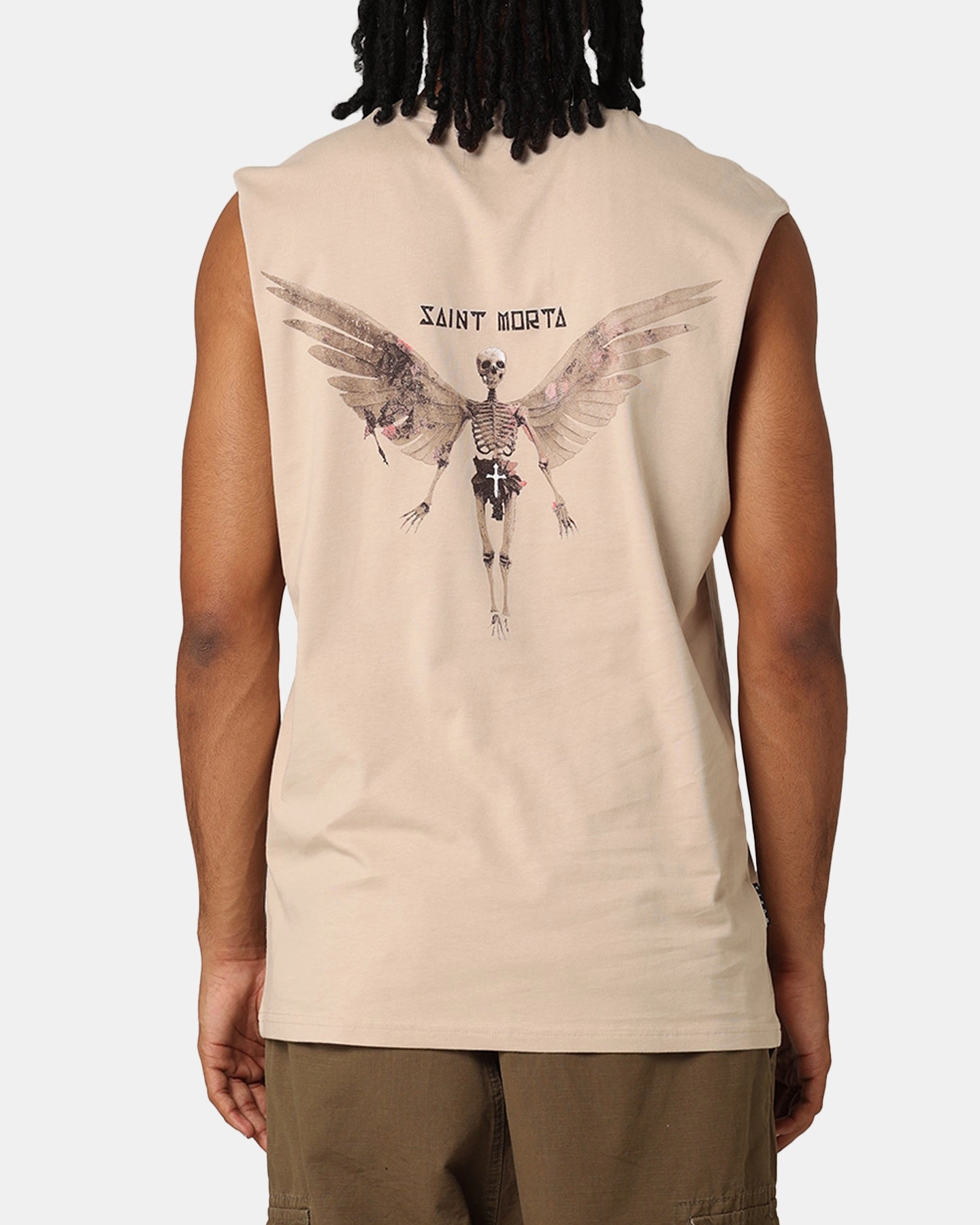 Breathable mesh lining Weekend Ready Saint Morta Momento Mori Oversized Muscle T-Shirt Stone