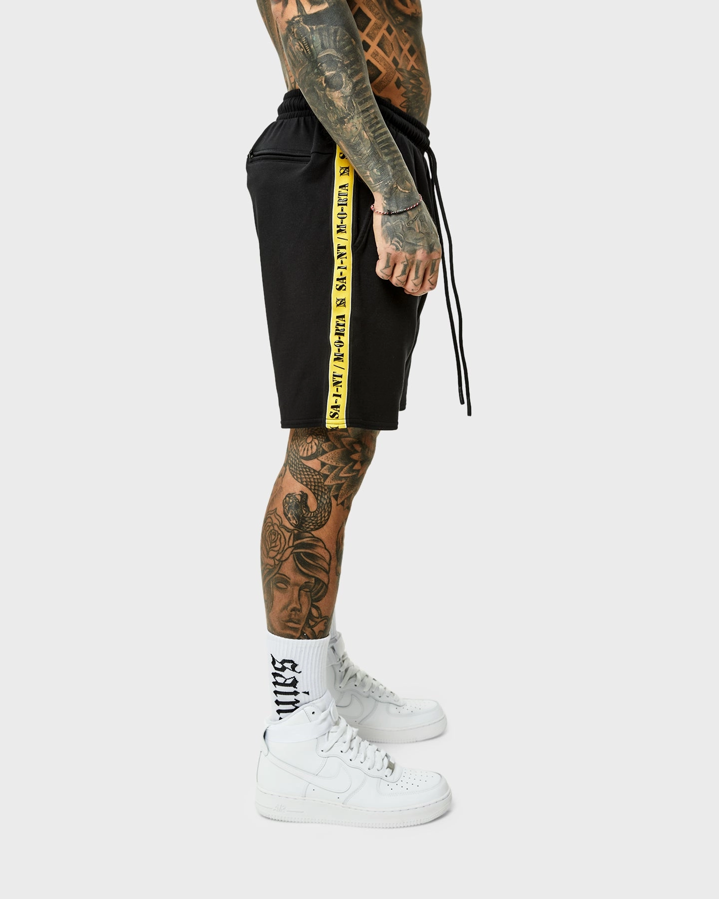Saint Morta Monolith Sport Track Shorts Black/Yellow Non Irritating Seams