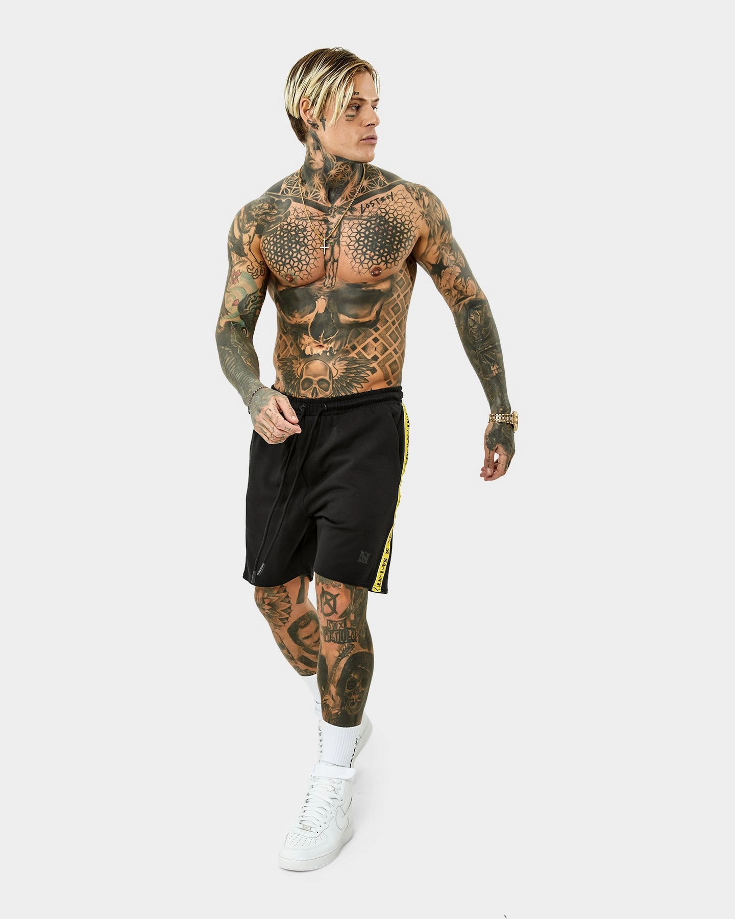 Saint Morta Monolith Sport Track Shorts Black/Yellow Wide-leg cut water sports gear
