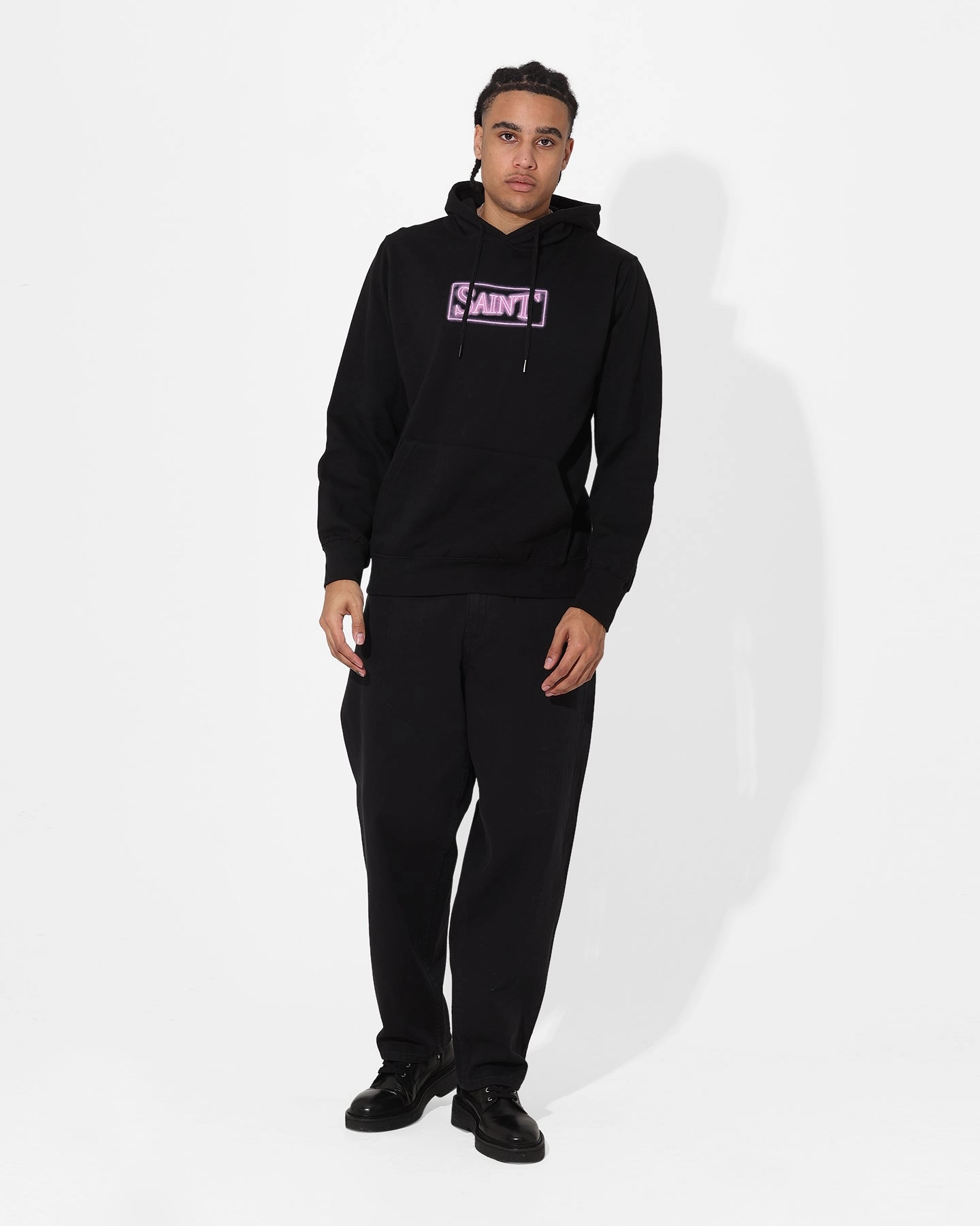 Saint Morta Neon Logo Hoodie Black Durable Shield