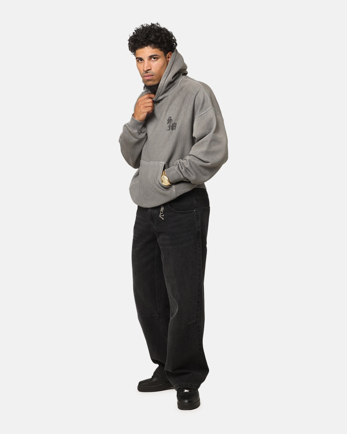 Saint Morta Nothing Is Forever Boxy Hoodie Washed Charcoal Articulated Sleeve Cut
