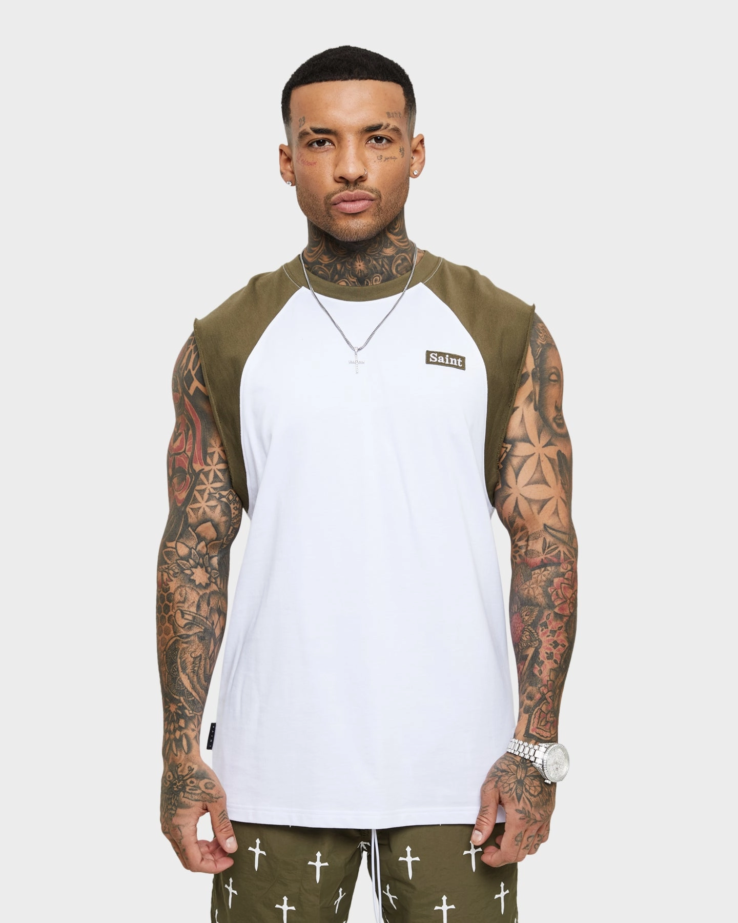 Saint Morta Numeraire Raglan Muscle T-Shirt Army Green Soft and Relaxed