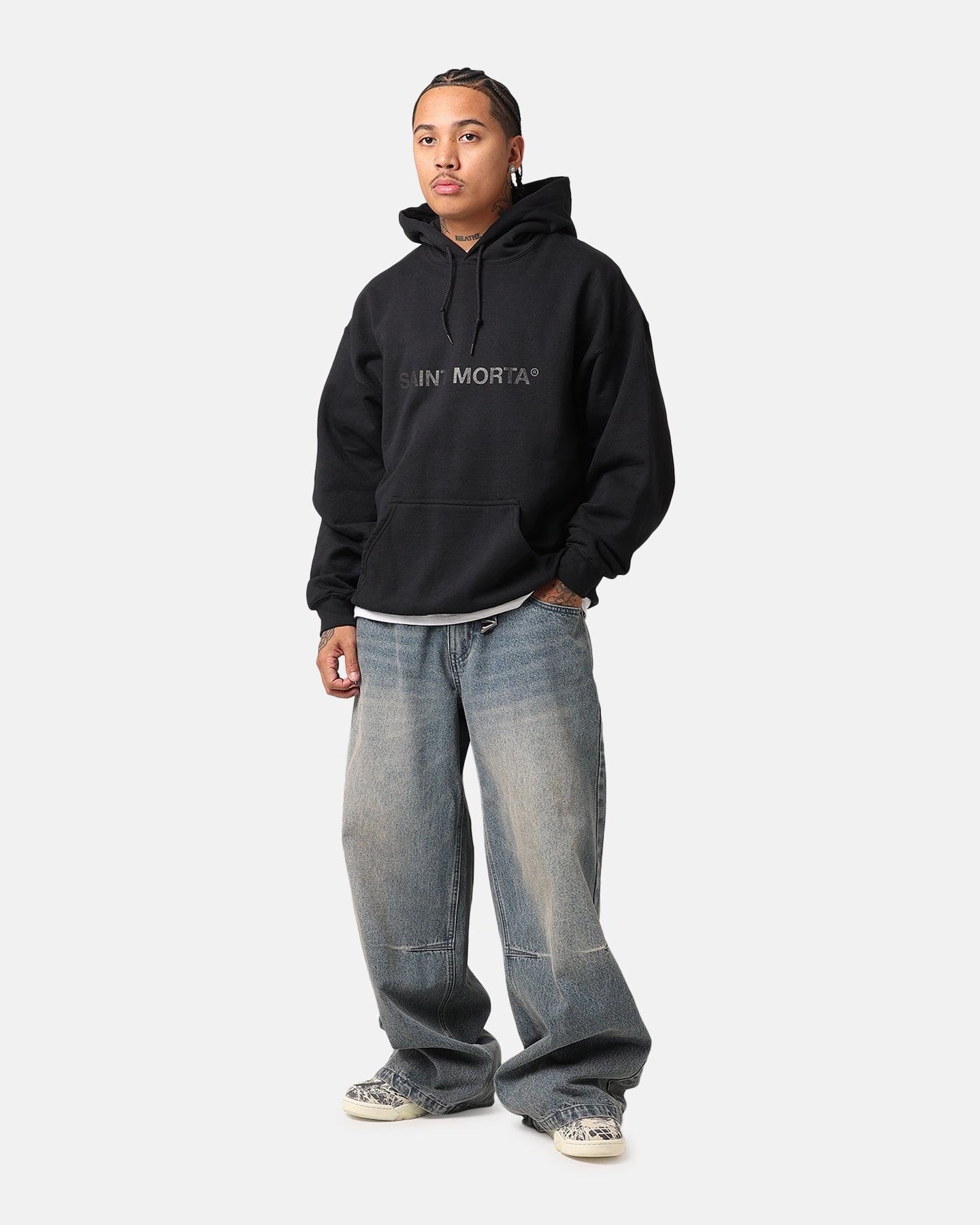 Saint Morta Official Hoodie Black/Black Fashionable Outerwear Compression Packed Design