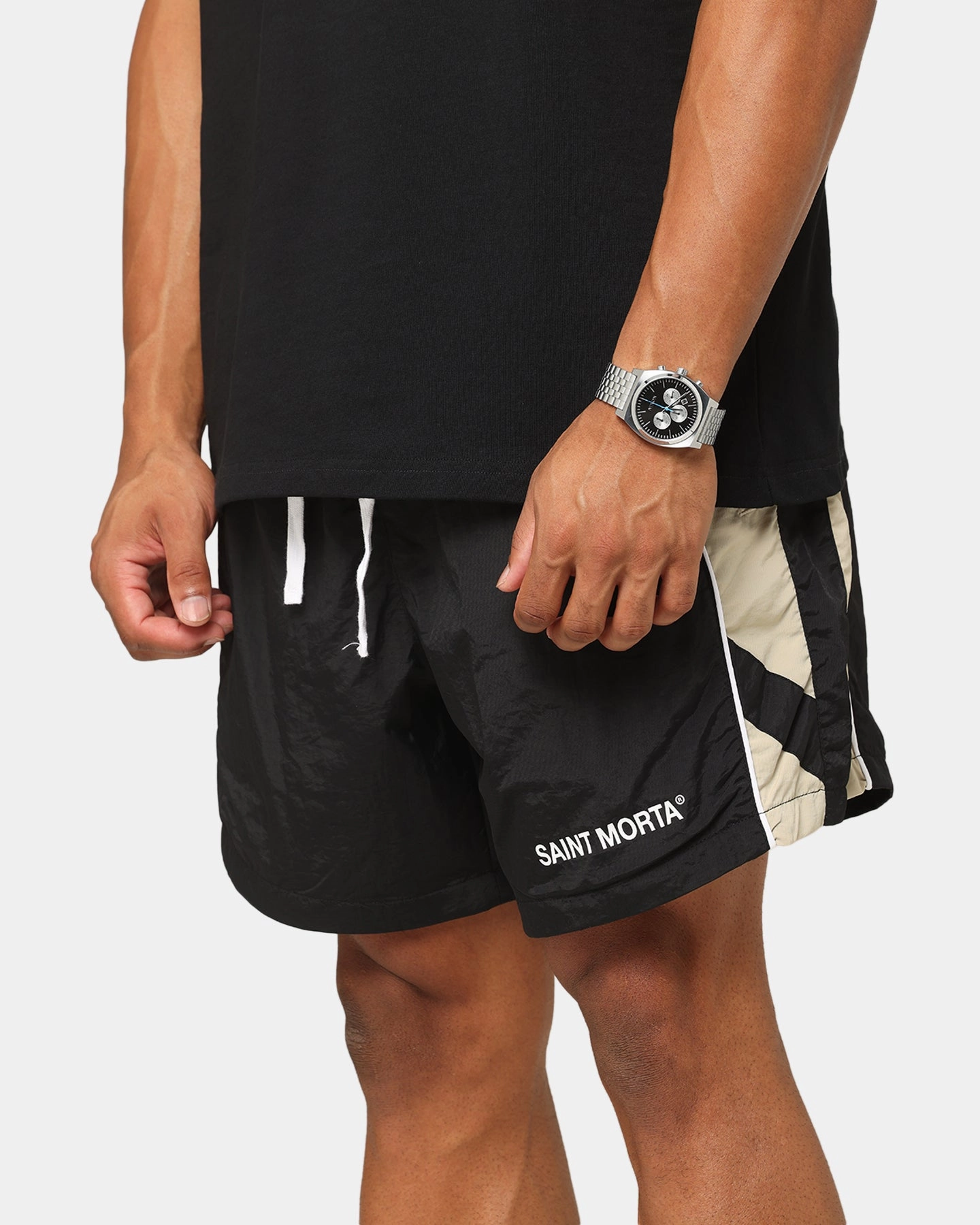 Warm Day Saint Morta Official Panelled Beach Shorts Black/Stone