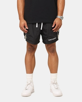 Saint Morta Official Panelled Beach Shorts Black/Stone Lightweight Weave