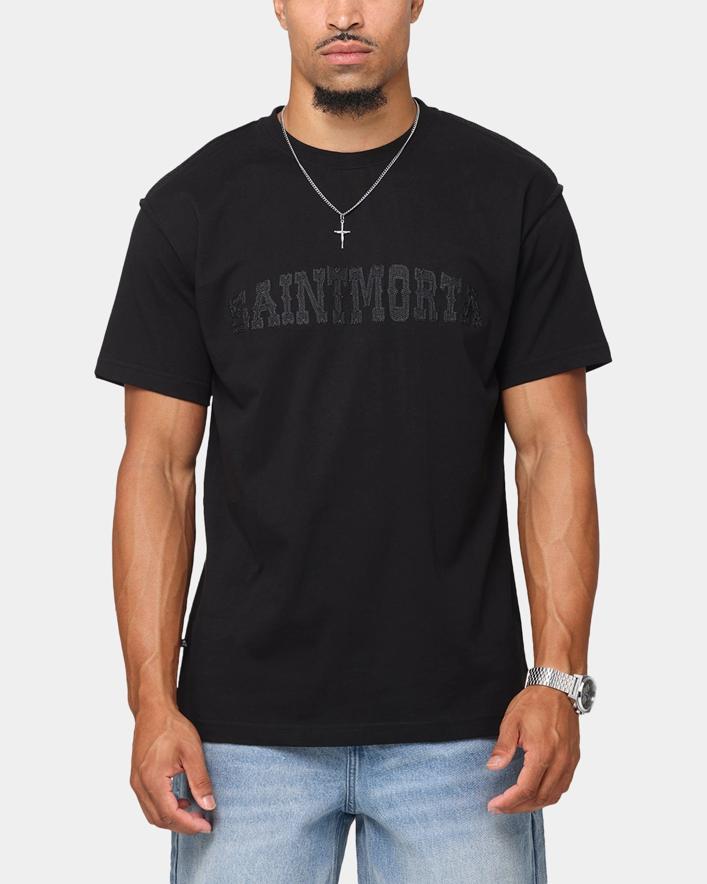 Saint Morta Oklahoma Xweave Lafayette T-Shirt Black/Black Flattering Cut