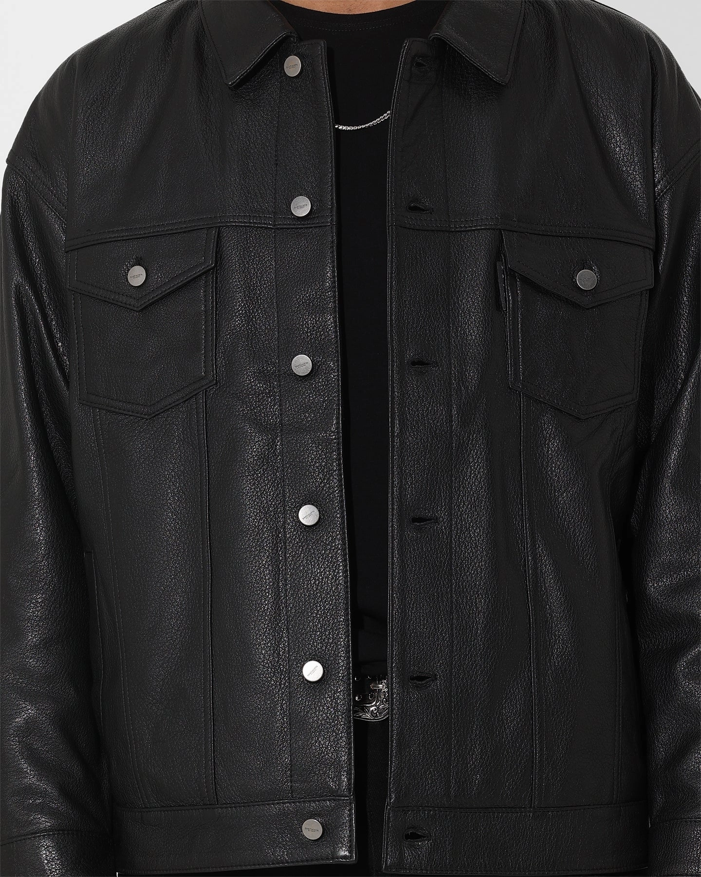 comfort enhancer Saint Morta Oversized Leather Trucker Jacket Black