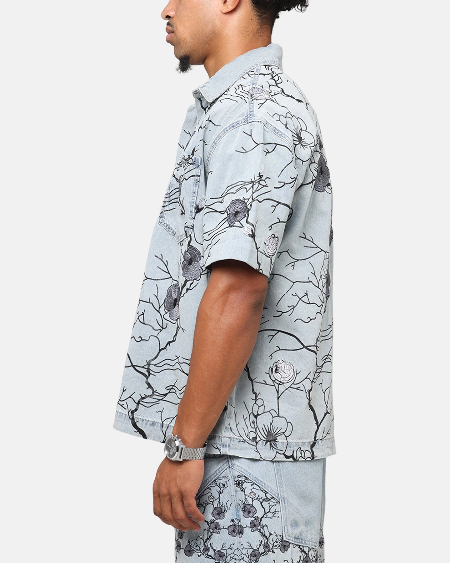 Saint Morta Poison Ivy Boxy Denim Shirt Mid Blue High-Quality Fabric
