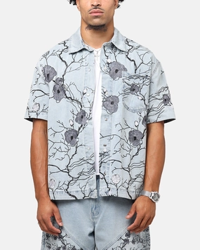 Floral Motif decorative element Saint Morta Poison Ivy Boxy Denim Shirt Mid Blue
