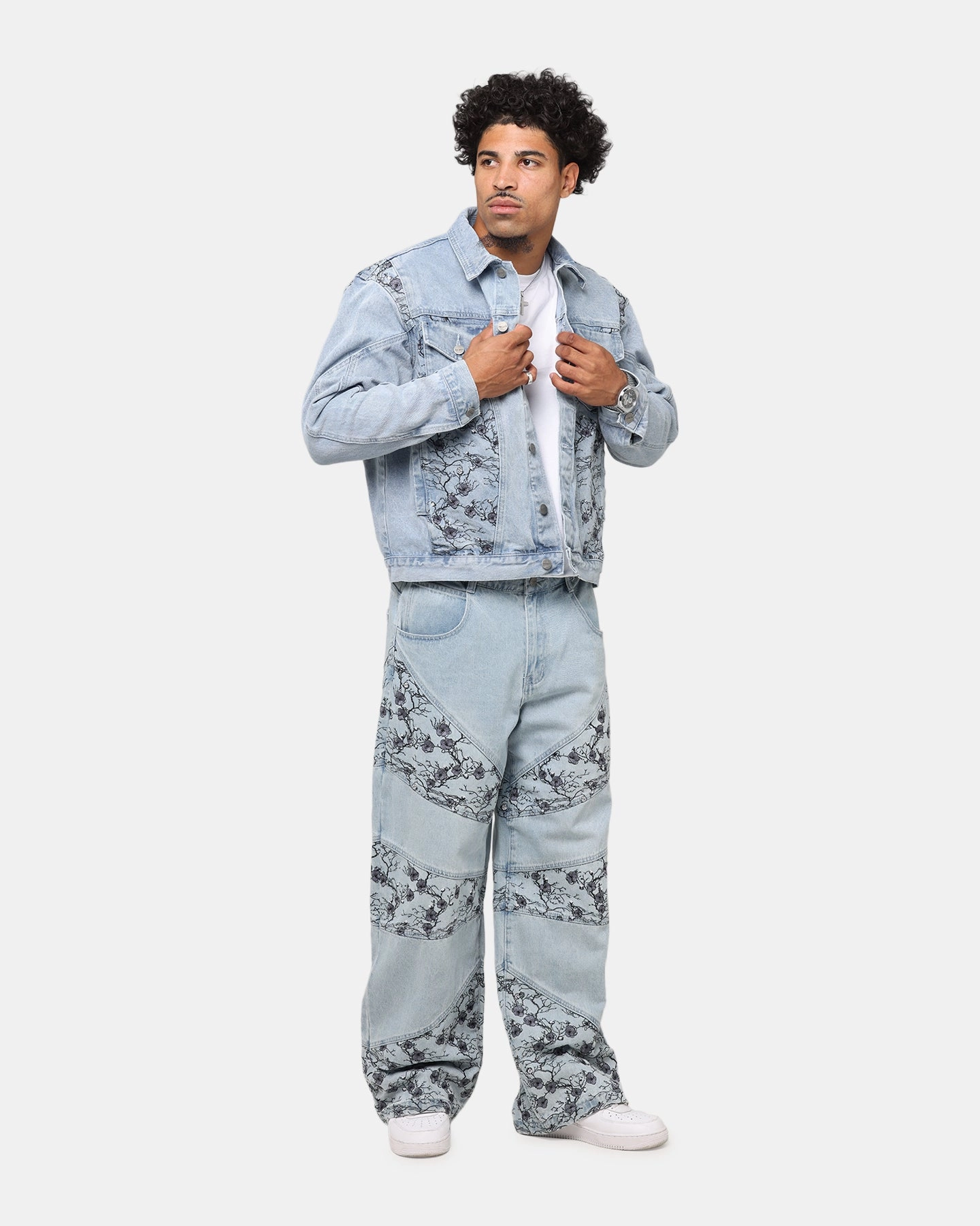 Powder Compression Friendly Fit Saint Morta Poison Ivy Panel Denim Jacket Mid Blue