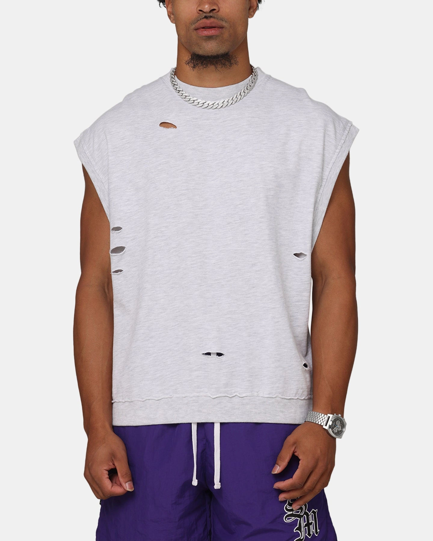 Saint Morta Premium Cut Off Sweat Shirt Light Grey Marle Festival wear Sleek And Stylish