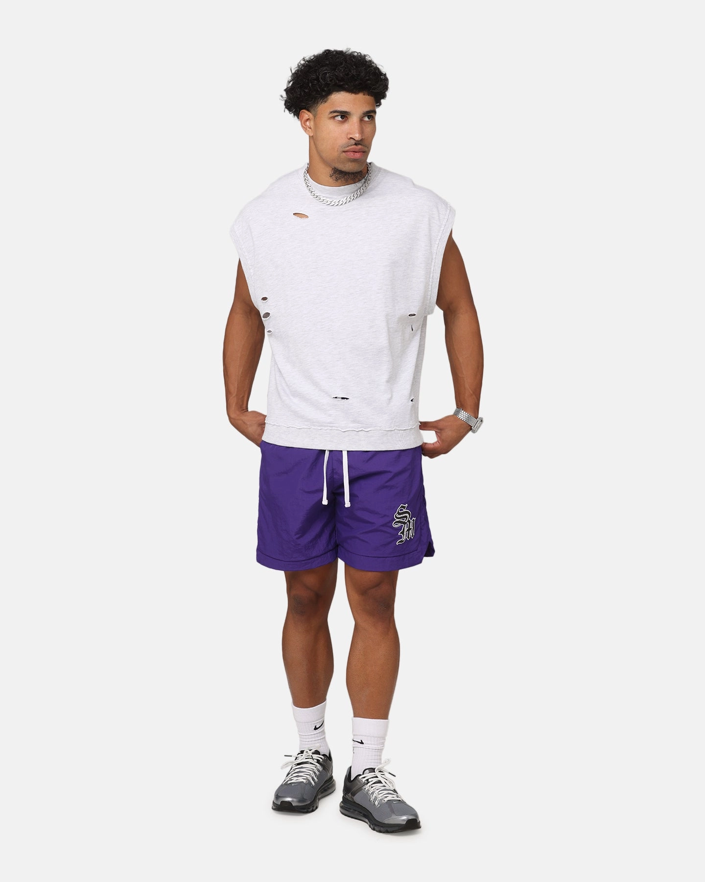 dry cleanable Timeless Design Saint Morta Premium Cut Off Sweat Shirt Light Grey Marle