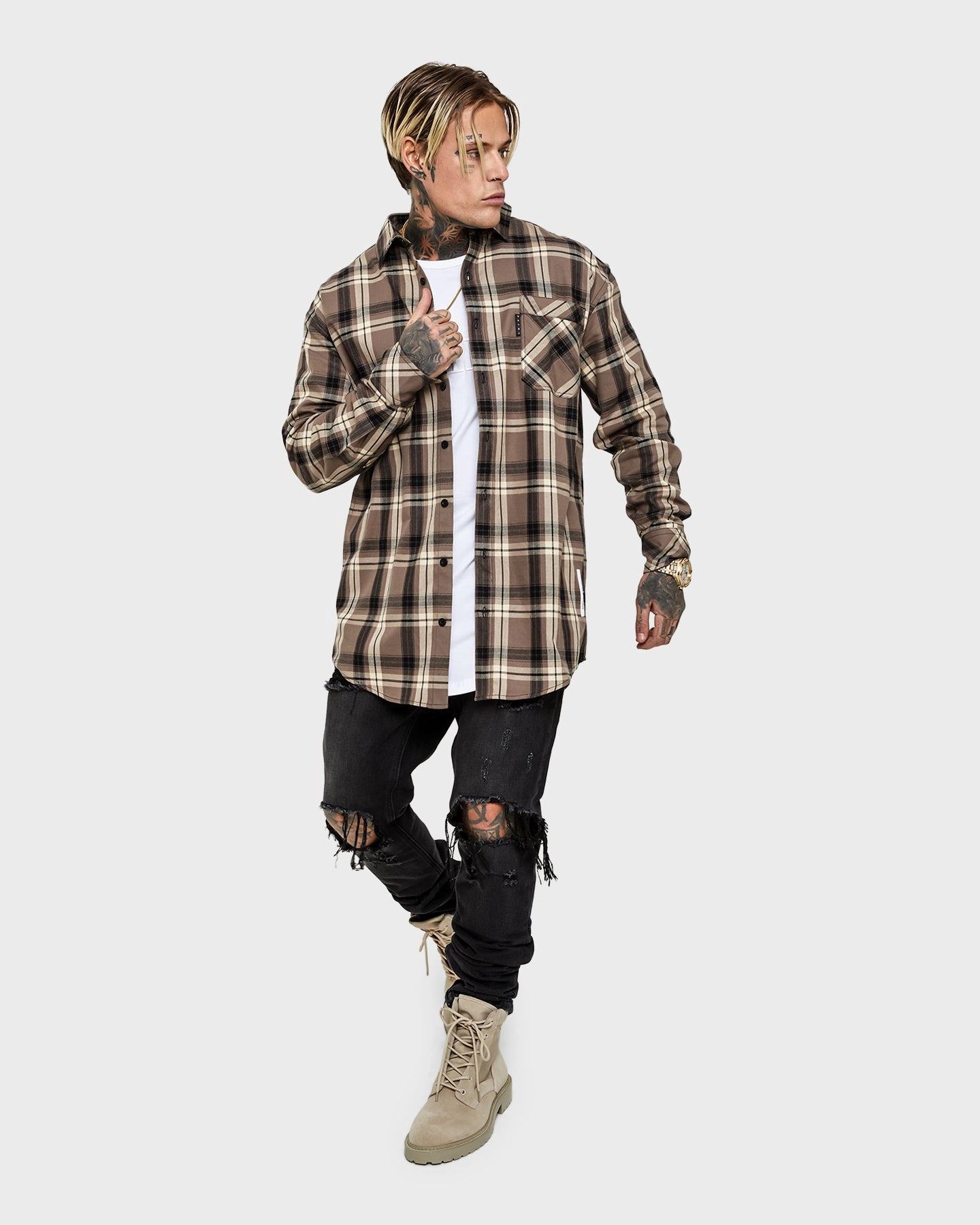 Saint Morta Prima Long Sleeve Flannel Shirt Brown Gloves