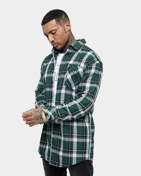 Saint Morta Prima Long Sleeve Flannel Shirt Dark Green/Black MultiPocket Design Noise Free Movement