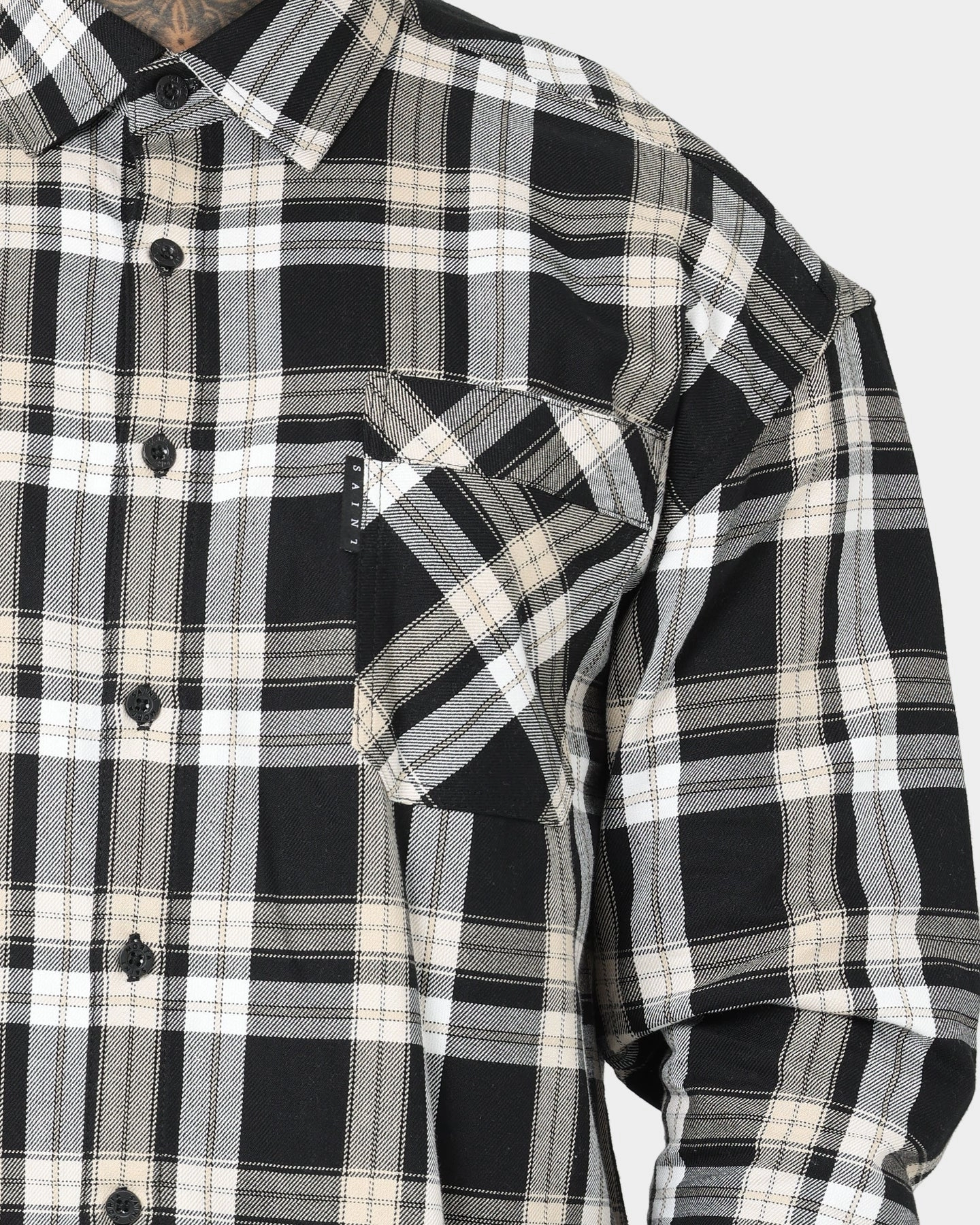 Saint Morta Prima Long Sleeve Flannel Shirt Stone/Black Snag Free Surface Cherish