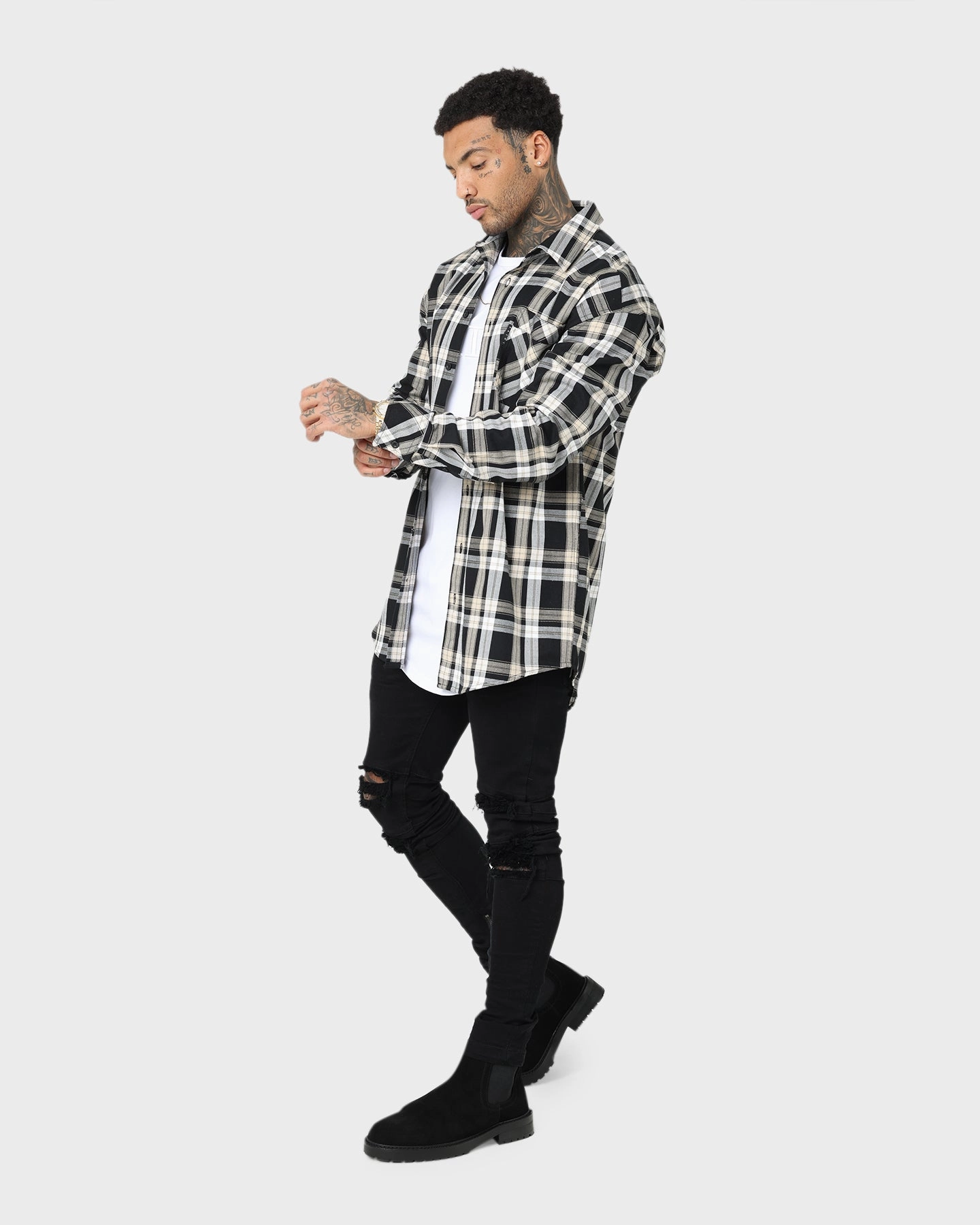 Saint Morta Prima Long Sleeve Flannel Shirt Stone/Black Seasonal Function suitable for rainy days