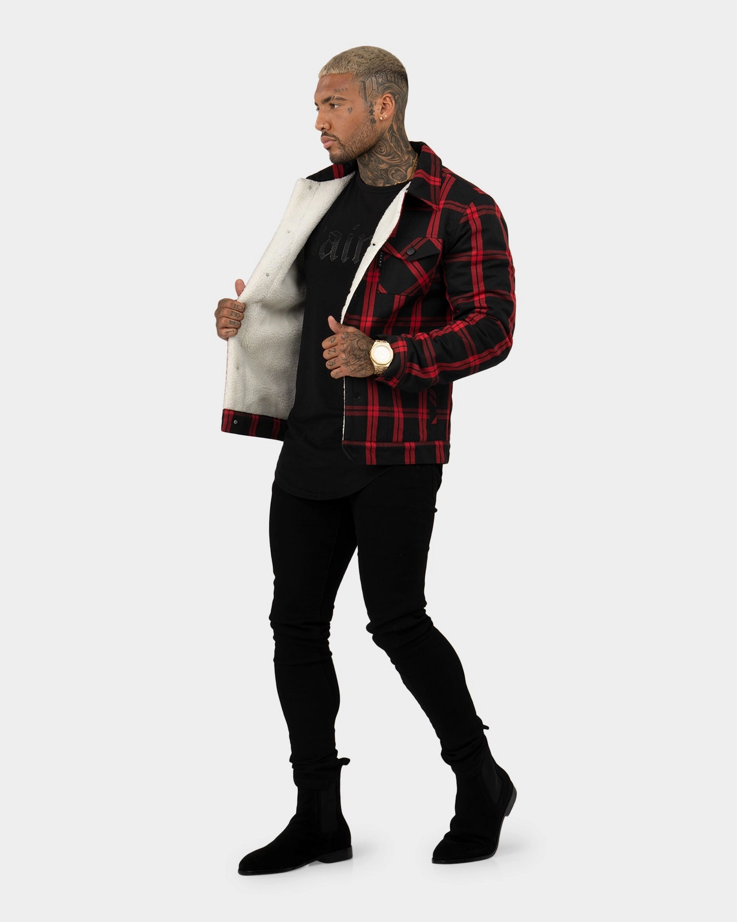 Slim Silhouette Saint Morta Prima Sherpa Jacket Black/Red