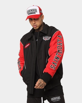 Saint Morta Pro Racing Bomber Jacket Black/Red Silicone Grip Cuffs