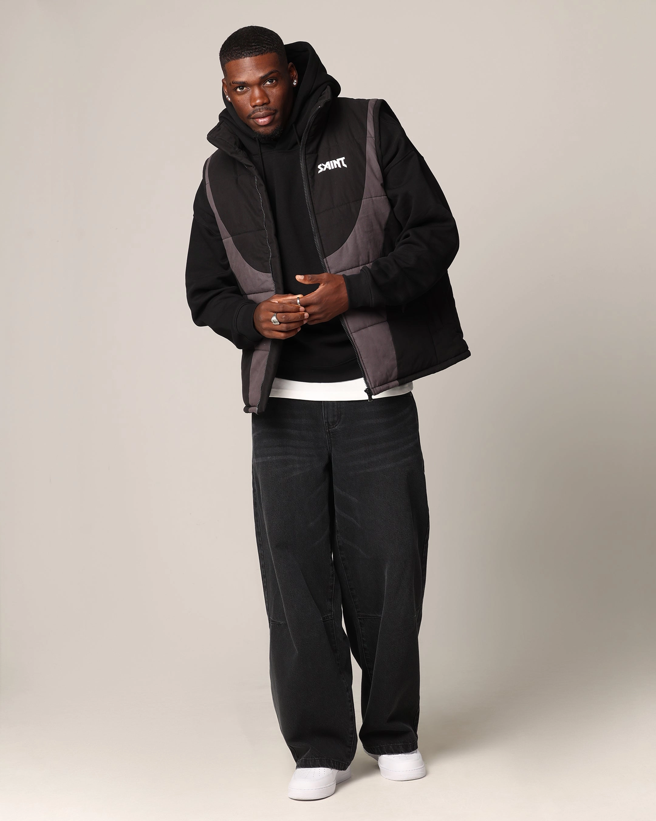 Overcome Urban Wear Saint Morta Rage Puffer Vest Black/Grey