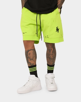 Saint Morta Rags Fleece Shorts Neon Green Anti Pilling Surface Multi Panel Construction