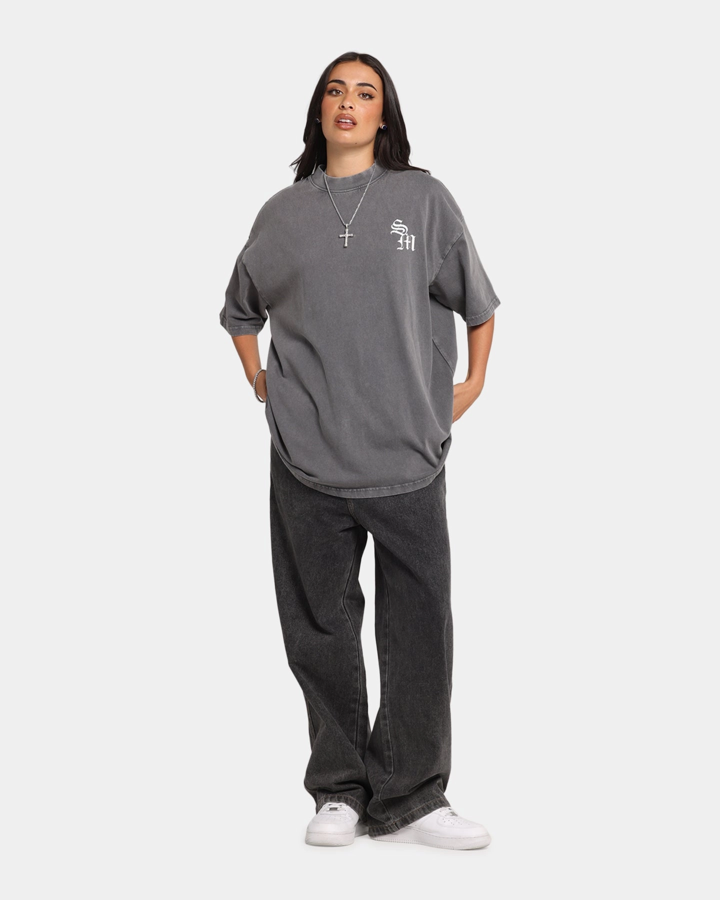 Saint Morta Redemption Mock Neck T-Shirt Washed Charcoal Brushed Interior Lining Comfy Style