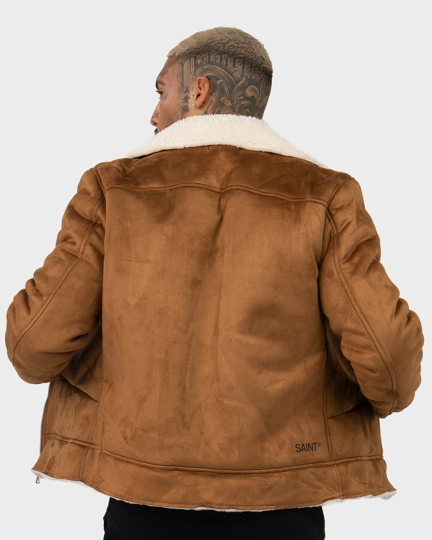 futuristic musicians Saint Morta Renegade Sherpa Biker Jacket Tan/Cream