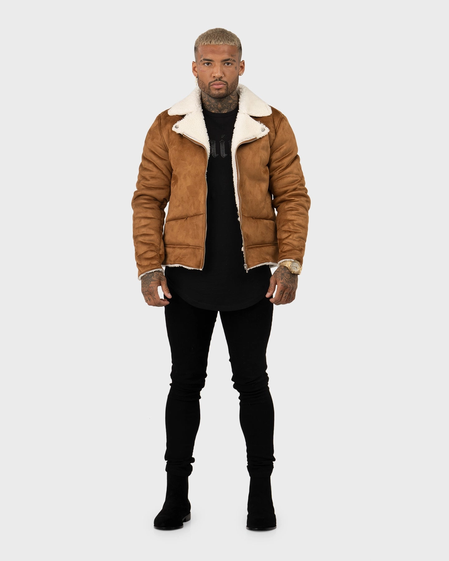 Saint Morta Renegade Sherpa Biker Jacket Tan/Cream suitable for offline stores High Density Weave