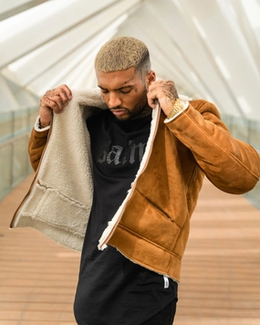 Saint Morta Renegade Sherpa Biker Jacket Tan/Cream Warm Weather Wear