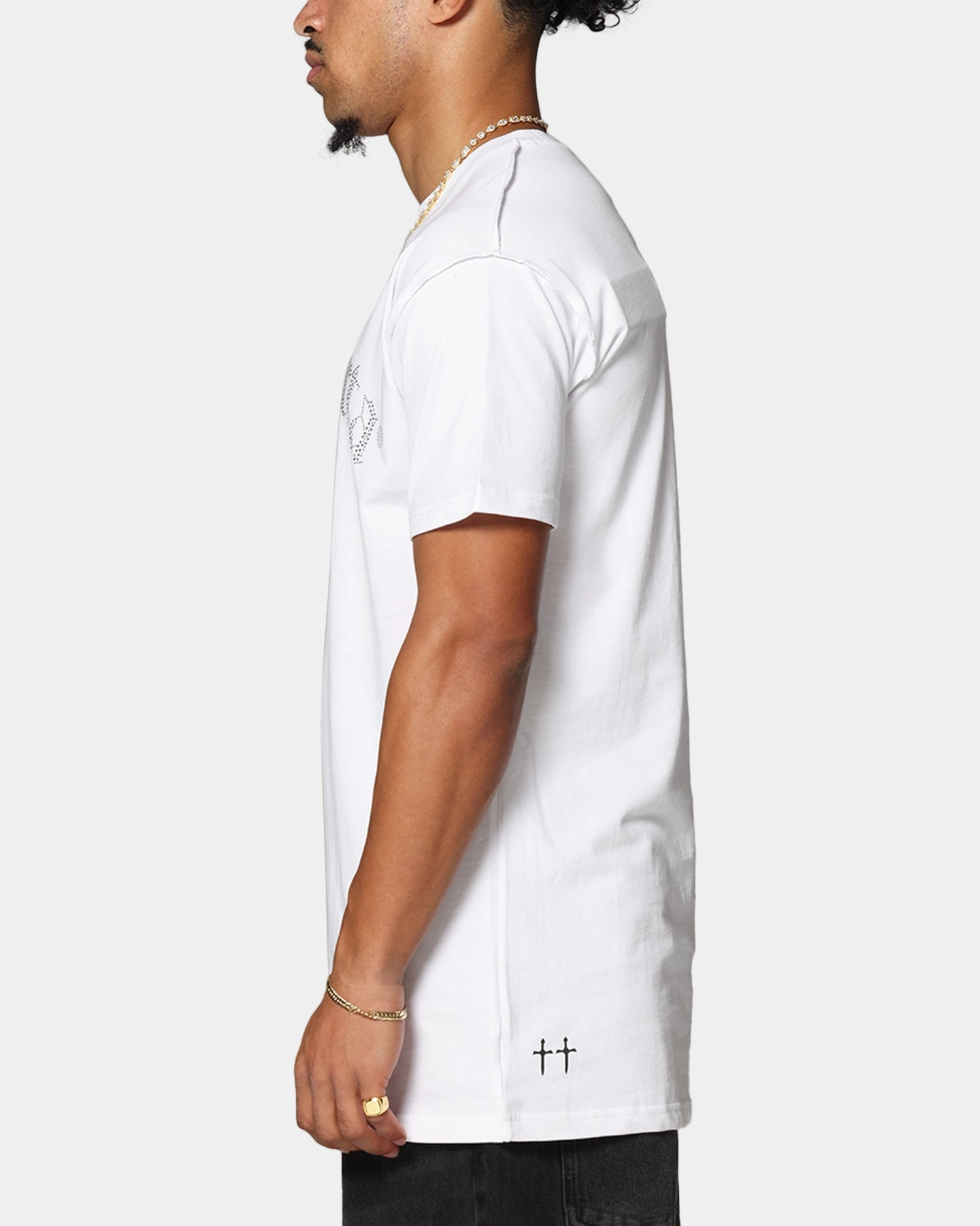 On-the-Go Comfort Anti Pilling Surface Saint Morta Rhinestone T-Shirt White