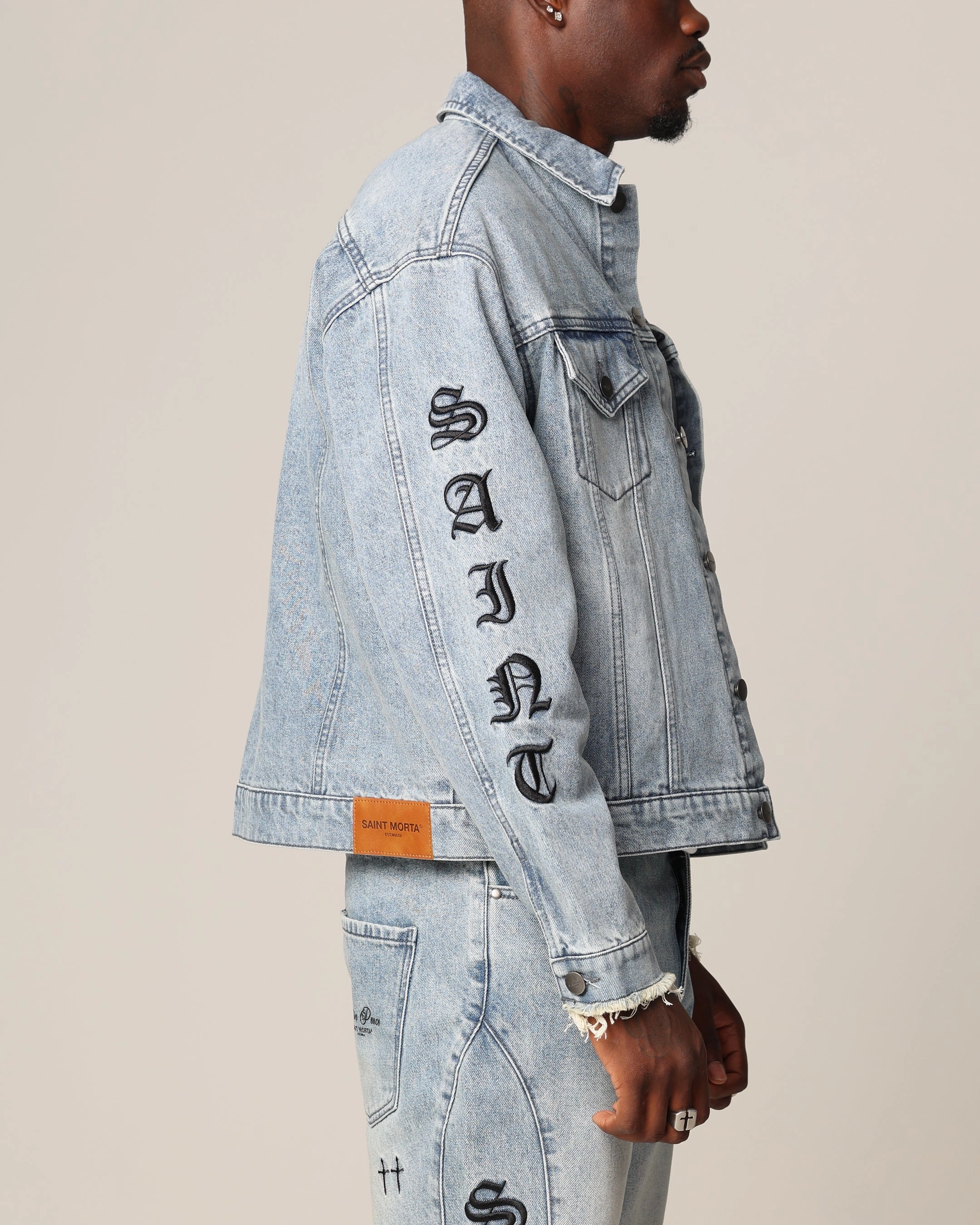 Saint Morta Rip Gothic Cutoff Denim Jacket Superwash Blue Packable Layer Core Look