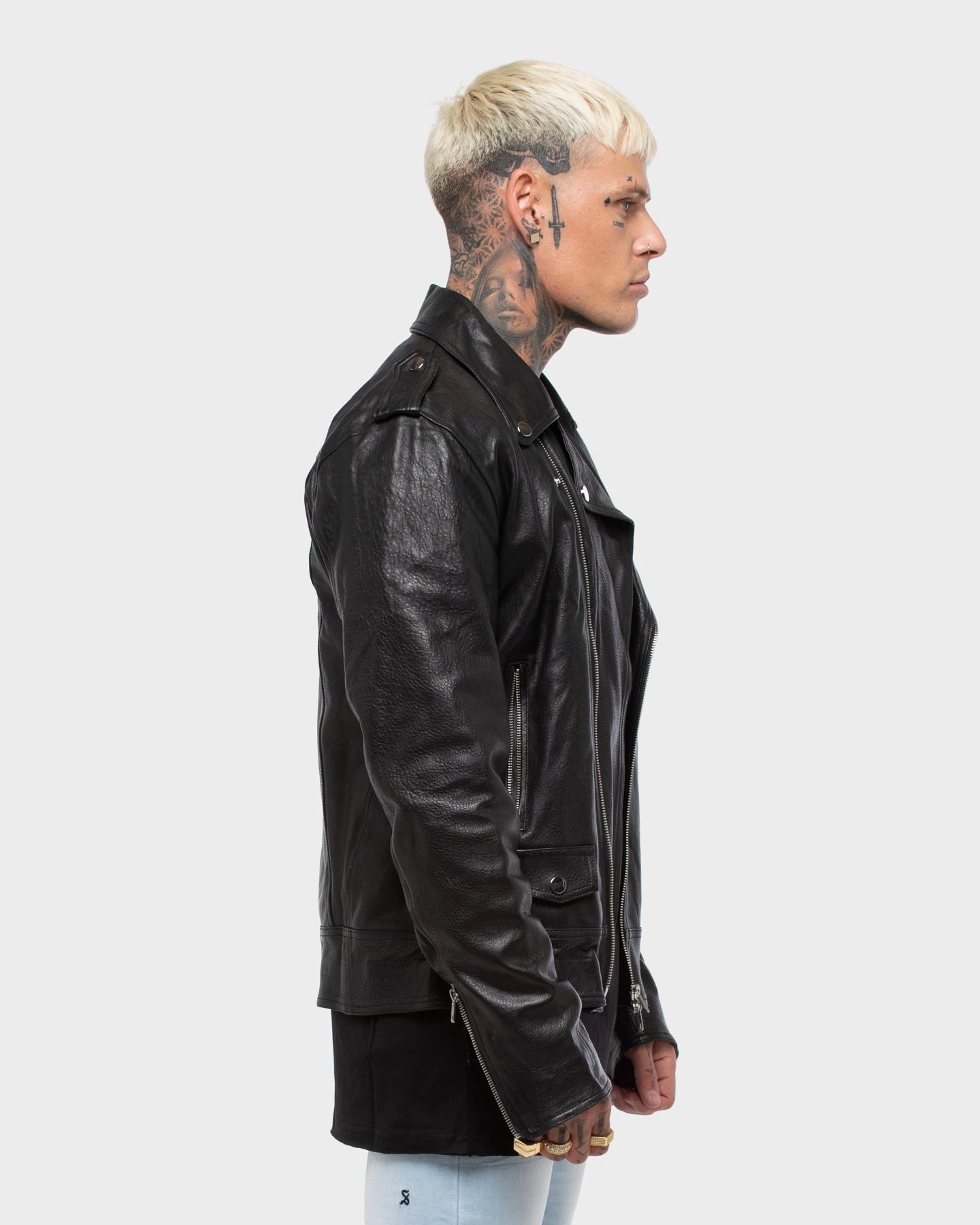 Saint Morta Roadhouse Leather Biker Jacket Black skier
