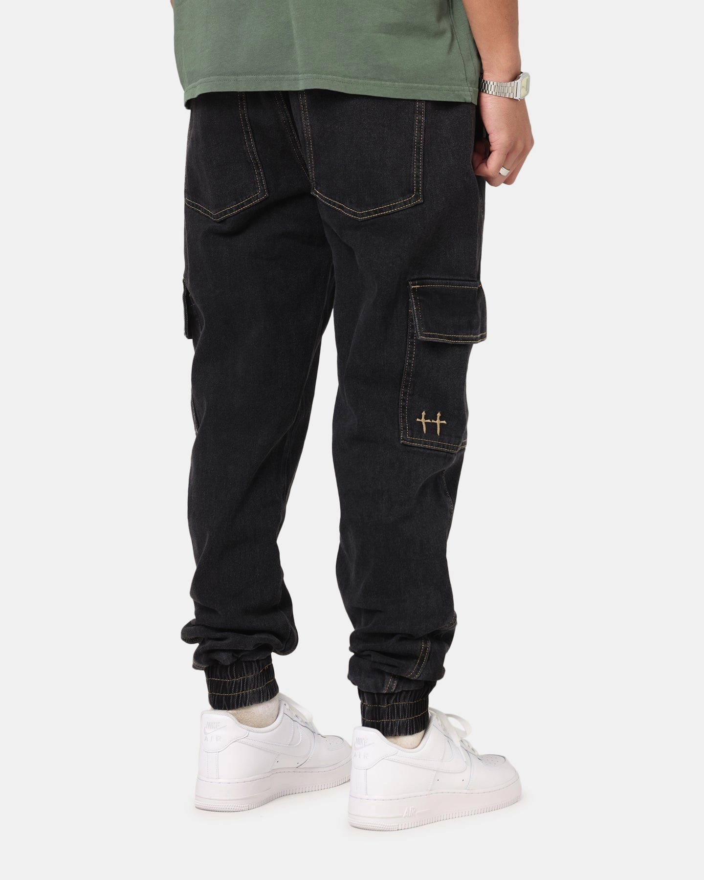 Premium Quality Cropped hem Saint Morta Rodeo Denim Joggers Black Shadow