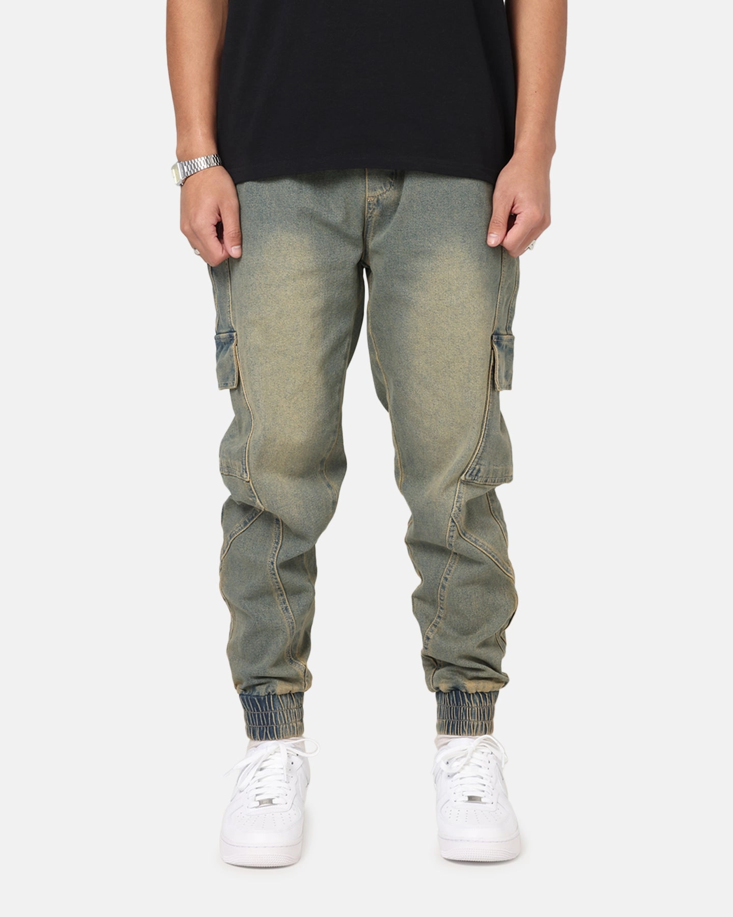 Saint Morta Rodeo Denim Joggers Dirty Blue Flexible Knee Articulation Lightweight Design
